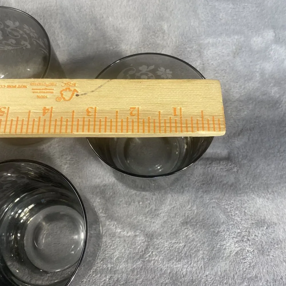 Crate‎ & Barrel Krosno Drinking Glass Set 4 Poland Tinted Etched Smokey Low Ball